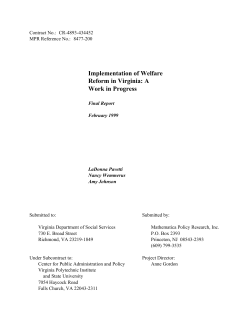 Implementation of Welfare Reform in Virginia: A Work in Progress