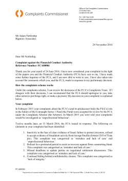 FCA00084 - Office of the Complaints Commissioner