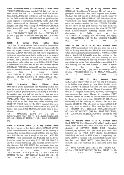 RACE 1: Maiden Plate (3-Year-Olds) 1200m Bend TRIUMVIRATE