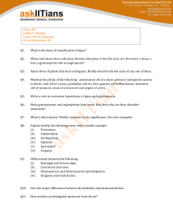 Class: XI Subject: Biology Topic: Plant kingdom No. of