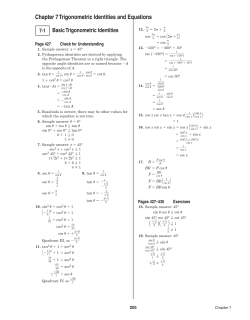 Chapter 7 Trigonometric Identities and Equations