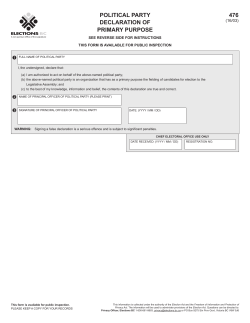 Political Party Declaration of Primary Purpose - Form