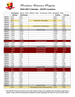 2016-17 Master Calendar OHKY - Providence Extension Program