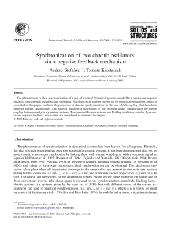 Synchronization of two chaotic oscillators via a negative feedback
