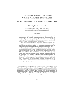 PATENTING NATURE: A P ROBLEM OF HISTORY Christopher