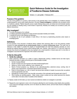 Quick Reference Guide for the Investigation of Foodborne