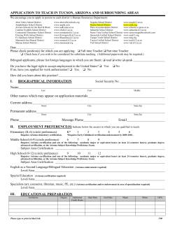 APPLICATION TO TEACH IN TUCSON, ARIZONA AND