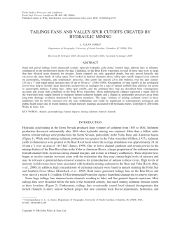 Tailings fans and valley-spur cutoffs created by hydraulic mining