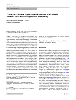 Testing the Affiliation Hypothesis of Homoerotic Motivation in Humans
