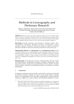 Methods in Lexicography and Dictionary Research