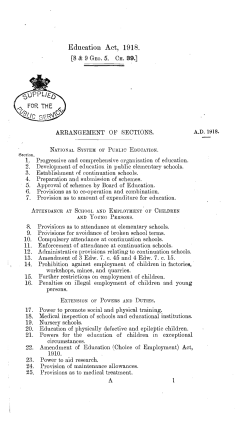 Education Act, 1918. - The History of Education in England