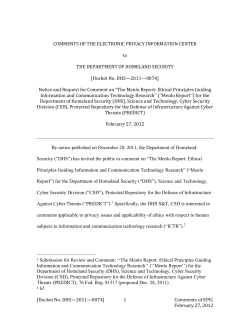 Comments on the Menlo Report - Electronic Privacy Information