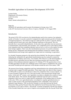 Swedish Agriculture in Economic Development 1870-1939