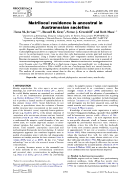 Matrilocal residence is ancestral in Austronesian societies