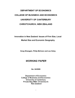 Innovation in New Zealand - Economics and Finance