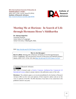 Meeting Me at Horizon: In Search of Life through Hermann Hesse`s