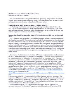 Board Report 2014: Judy Kuriansky, UN Representative