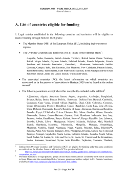 A. List of countries eligible for funding
