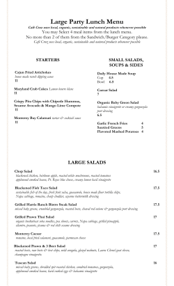 Large Party Lunch Menu