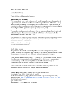 MARS task lesson, 6th grade Alison, Kerry, Tracy Topic: Adding and