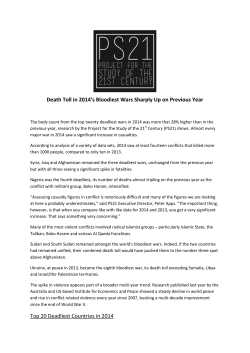 Death Toll in 2014`s Bloodiest Wars Sharply Up on Previous Year
