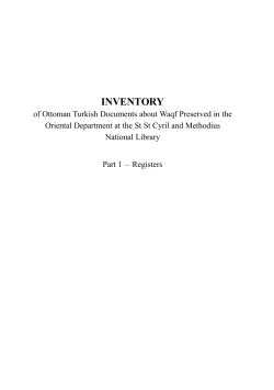 INVENTORY of Ottoman Turkish Documents about Waqf Preserved