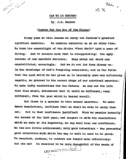 By J.D. Rayner We examine ourselves as at no other time. that the