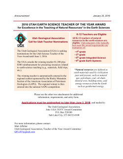 2016 UTAH EARTH SCIENCE TEACHER OF THE YEAR AWARD