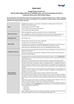 EIGHT Term Sheet (pref stock) 15 nov 2016