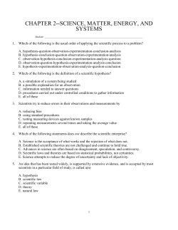 CHAPTER 2--SCIENCE, MATTER, ENERGY, AND SYSTEMS