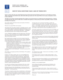 MOUNT SINAI MENTORS TAKE CARE OF THEIR OWN