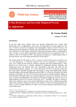 Urban Returnees and Internally Displaced Persons in Afghanistan