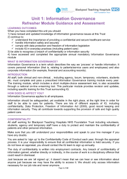 Unit 1: Information Governance - Blackpool Teaching Hospitals NHS