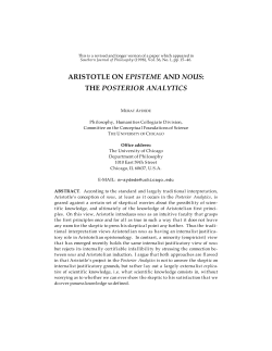 Aristotle on Episteme and Nous: The Posterior Analytics