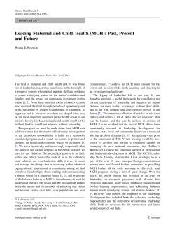 Leading Maternal and Child Health (MCH): Past