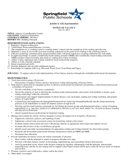 Literacy Coach/Reading Teacher LOCATION: Laketown Elem