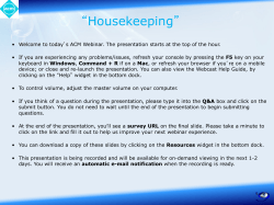 Housekeeping - ACM Learning Center