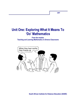 Unit One: Exploring What It Means To `Do` Mathematics