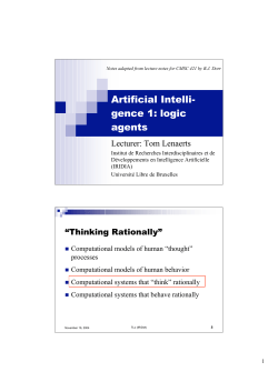 Artificial Intelli- gence 1: logic agents
