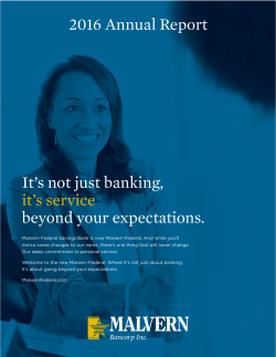 Malvern Bancorp, Inc. 2016 Annual Report