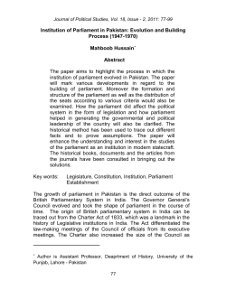 Institution of Parliament in Pakistan: Evolution and Building Process