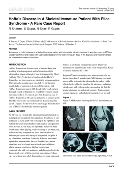 Hoffa`s Disease In A Skeletal Immature Patient With Plica Syndrome