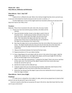 Physics 221 - Lab 6 Plane Mirrors, Reflection and Refraction Plane