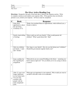 THE GIVER READING LOG - Pittsfield Public Schools
