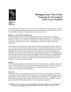 Bringing Your Vita to Life - College of Social and Behavioral Sciences