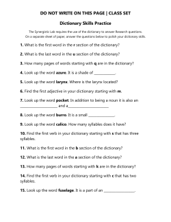 DO NOT WRITE ON THIS PAGE | CLASS SET Dictionary Skills