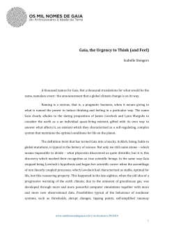 Isabelle Stengers &ndash; Gaia, the Urgency to Think (and Feel)