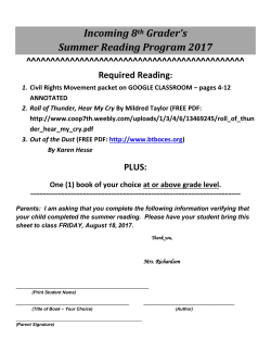 Incoming 8th Grader`s Summer Reading Program 2017