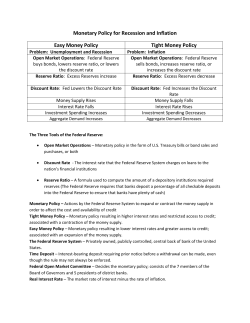 Monetary Policy for Recession and Inflation Easy Money Policy Tight