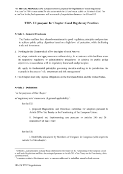 New EU proposal on Good Regulatory Practices